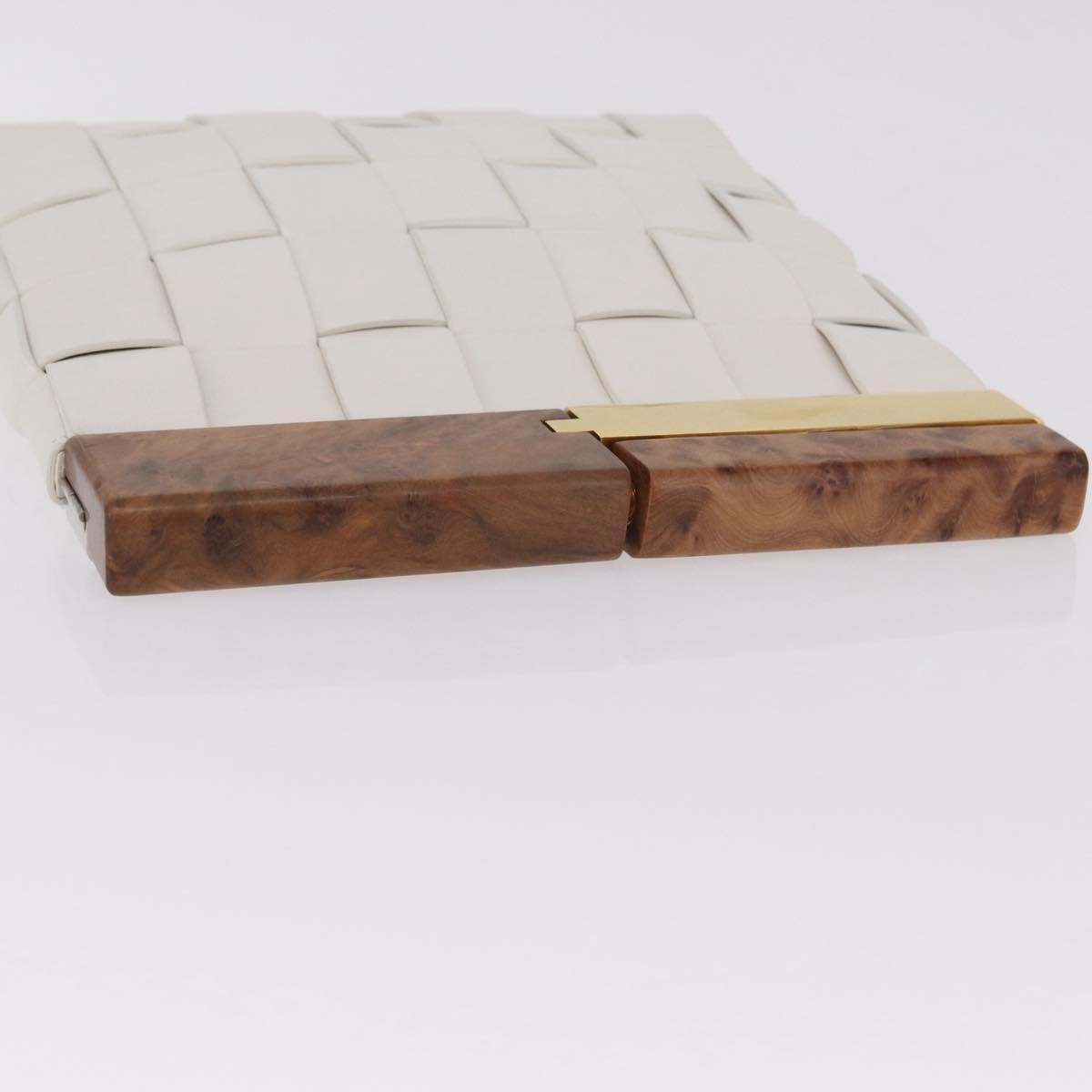 Bottega Veneta The Snap Clutch Maxi Intrecciato Leather With Wood And Metal White Leather Clutche & Pouche Bag (Pre-Owned)