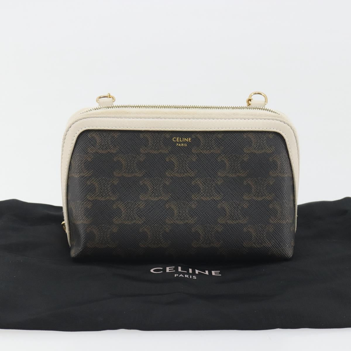 Celine Zip Around Chain Clutch Triomphe Coated Canvas Brown Canvas Clutche & Pouche Bag (Pre-Owned)