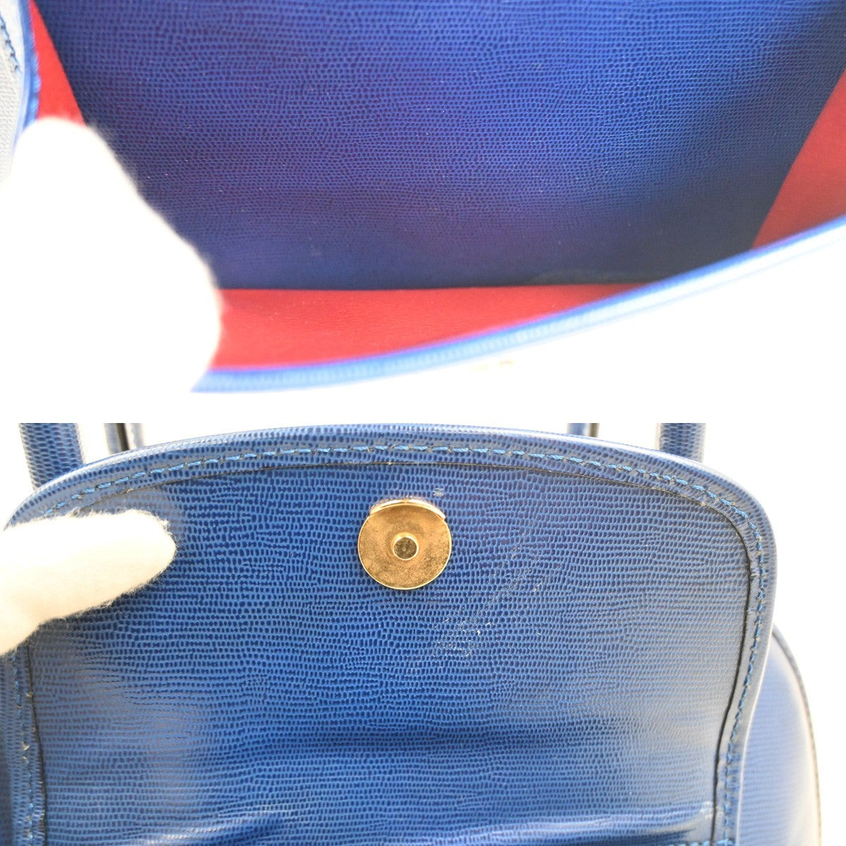 Celine Vintage Circle Logo Leather Blue Leather Handbag (Pre-Owned)