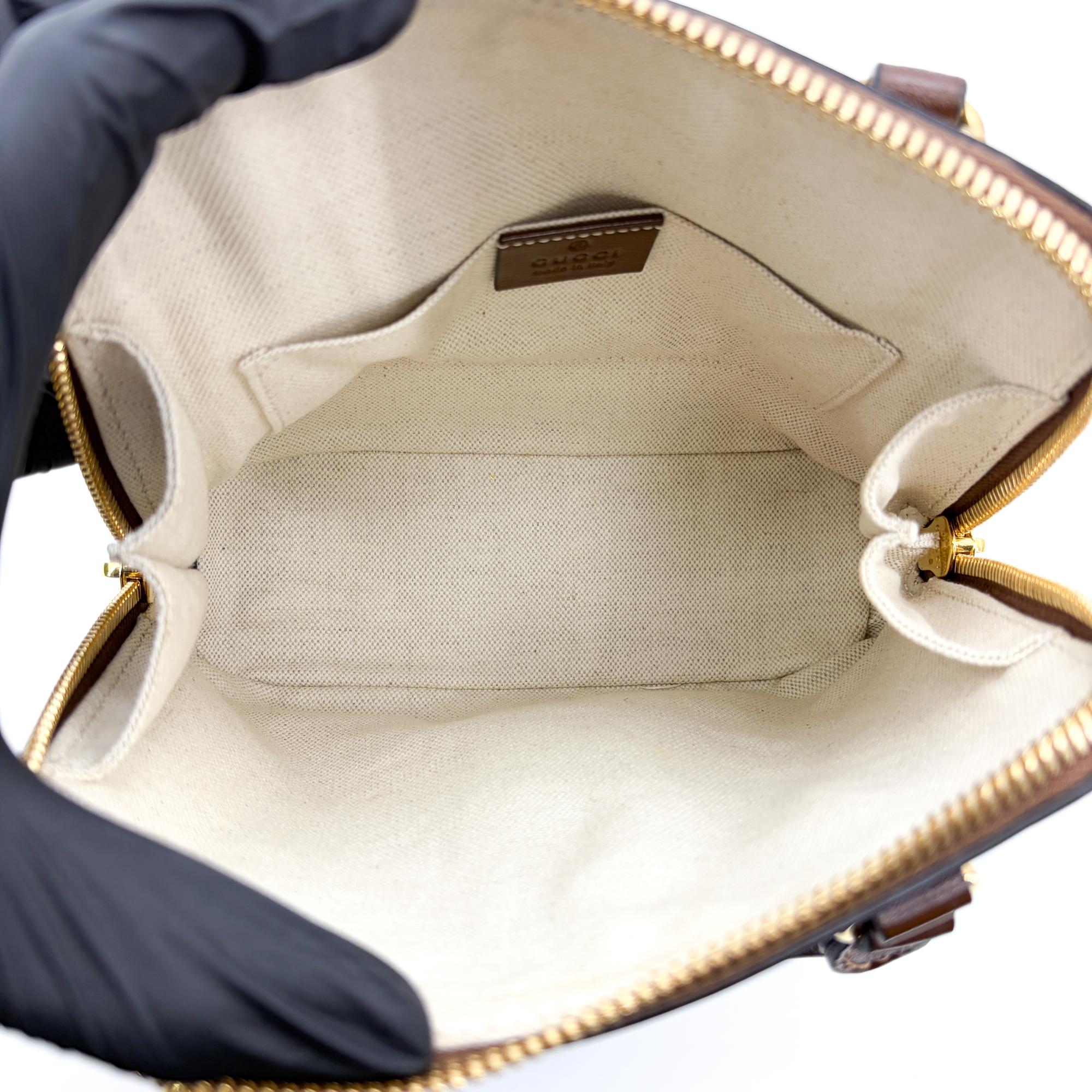 Gucci Horsebit 1955 Top Handle Gg Coated Canvas With Leather Brown Canvas Handbag (Pre-Owned)