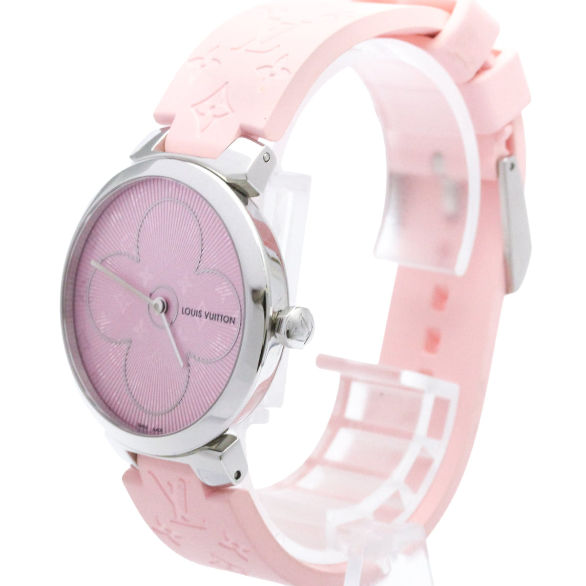 Louis Vuitton Tambour Quartz Stainless Steel And Monogram Rubber Watch (Pre-Owned)
