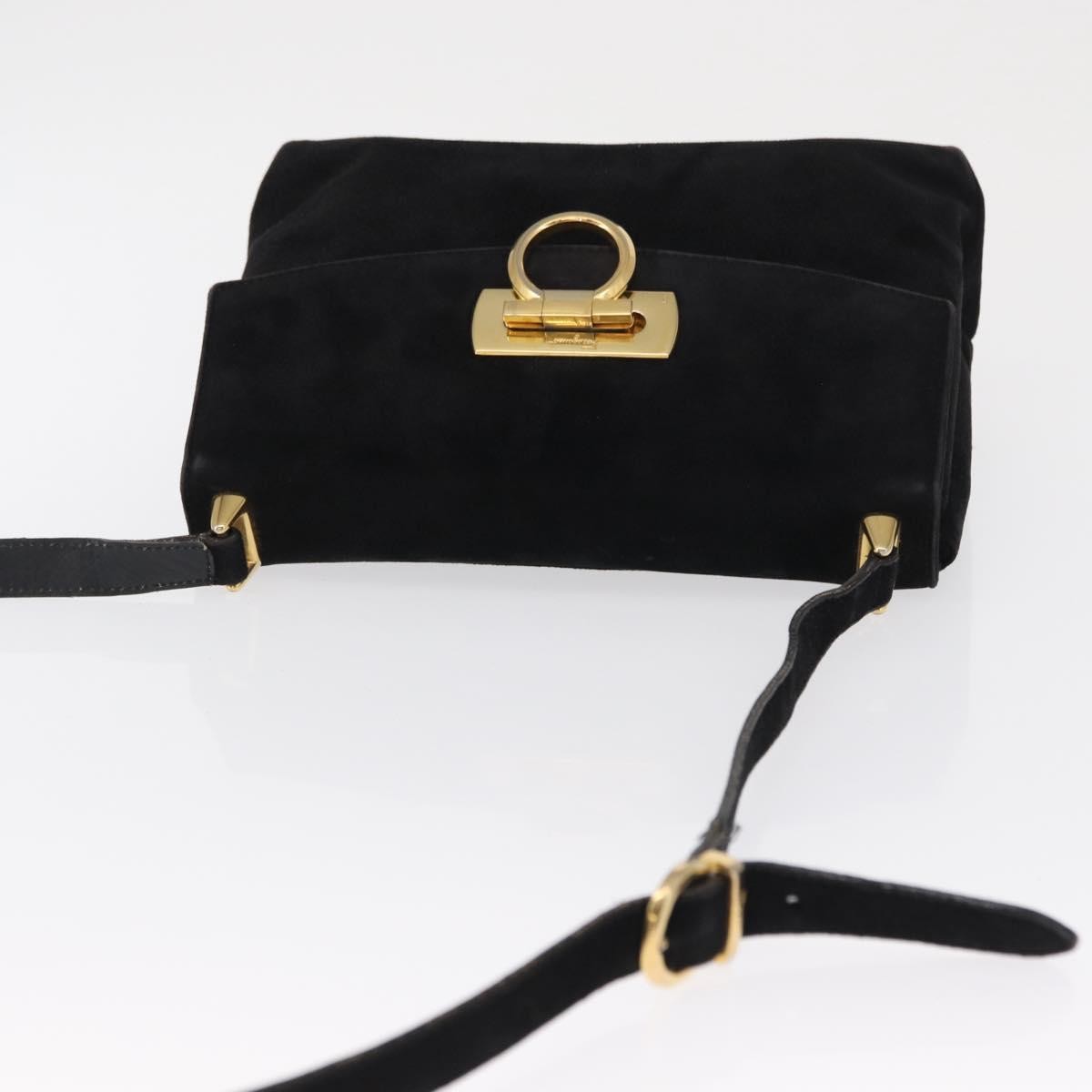 Salvatore Ferragamo Gancini Suede Black Suede Shoulder Bag Bag (Pre-Owned)