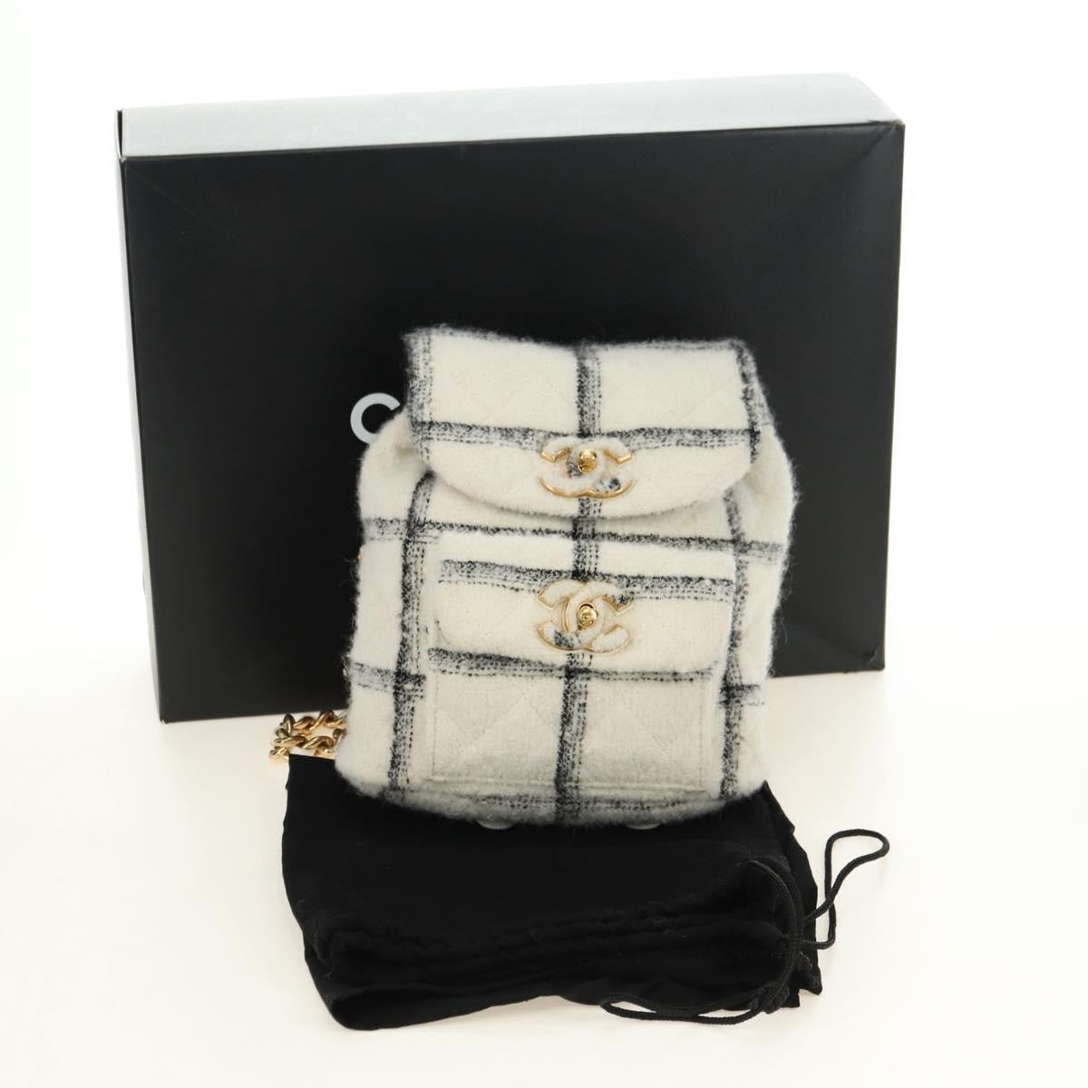 Chanel Duma Drawstring Quilted Wool Tweed Beige Wool Backpack Bag (Pre-Owned)