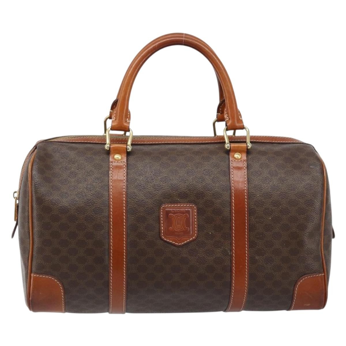 Celine Vintage Duffle Canvas And Leather Brown Canvas Travel Bag Bag (Pre-Owned)