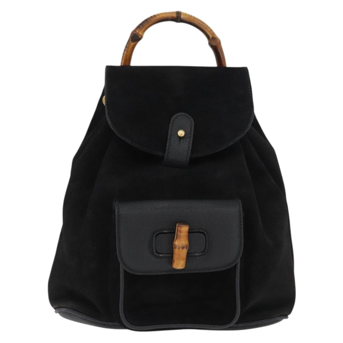 Gucci Gucci Bamboo Daim Black Suede Backpack Bag (Pre-Owned)