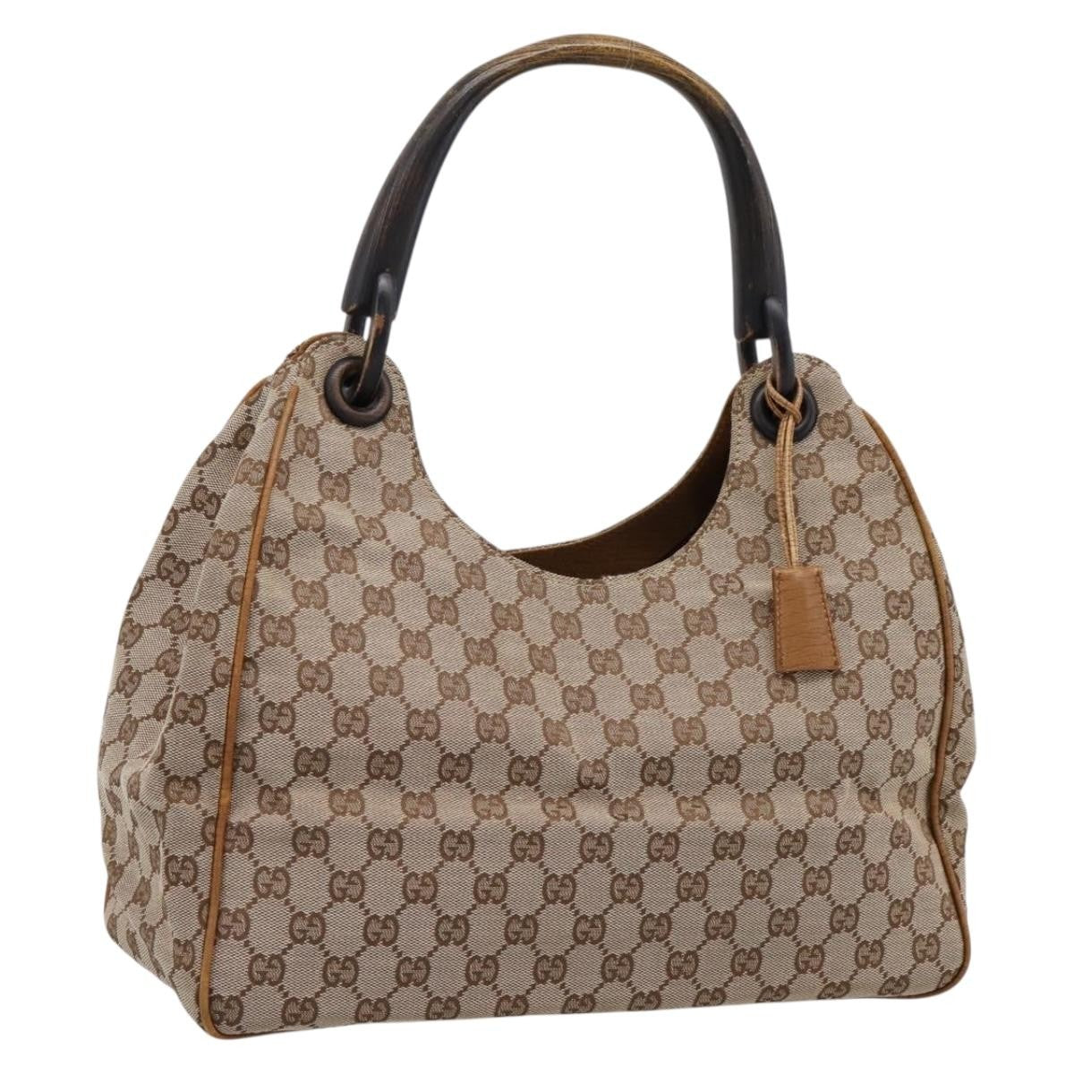 Gucci Vintage Bamboo Handle Gg Canvas Beige Canvas Tote Bag Bag (Pre-Owned)