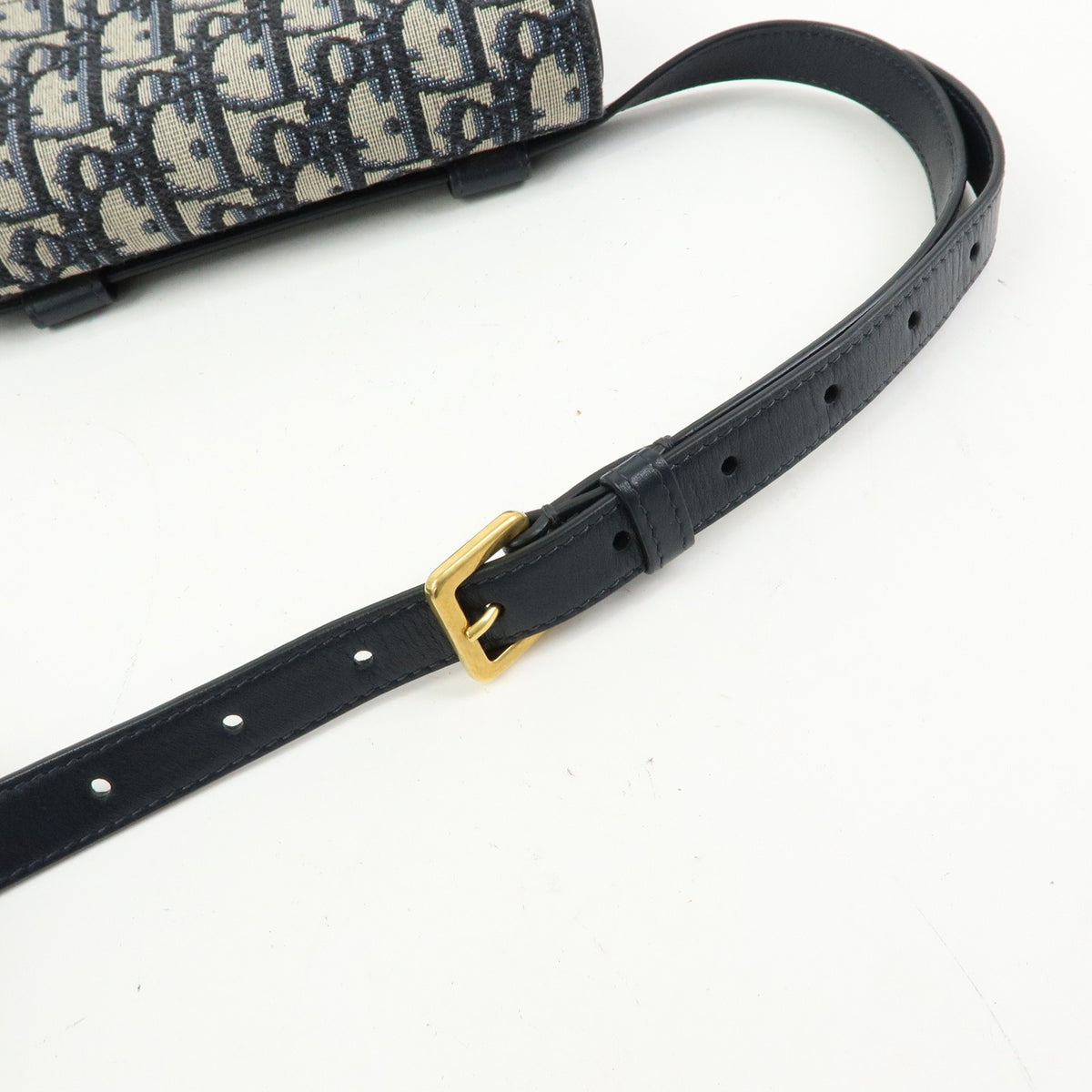 Christian Dior Saddle Belt Oblique Canvas Navy Canvas Handbag (Pre-Owned)