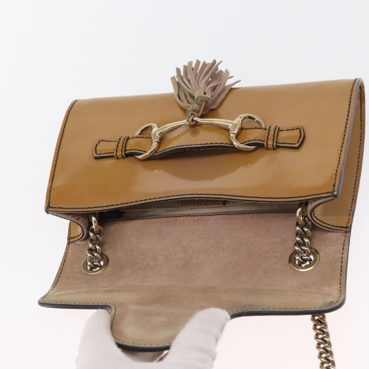 Gucci Emily Chain Flap Patent Beige Patent_Leather Shoulder Bag Bag (Pre-Owned)