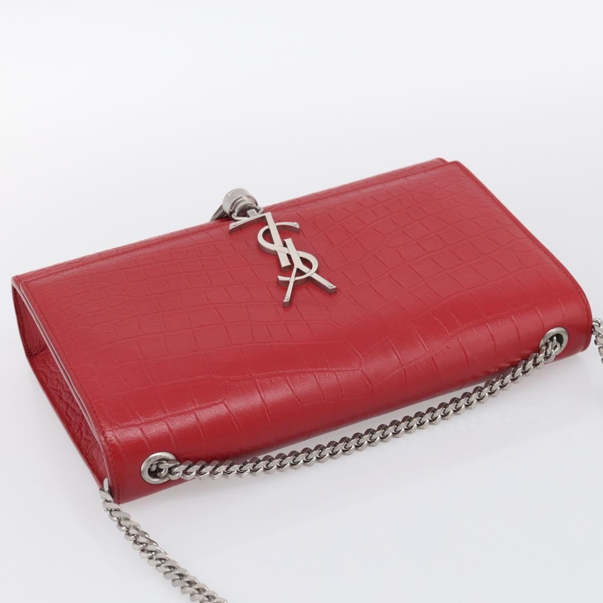 Saint Laurent Classic Monogram Crocodile Embossed Leather Red Leather Crossbody Bag Bag (Pre-Owned)
