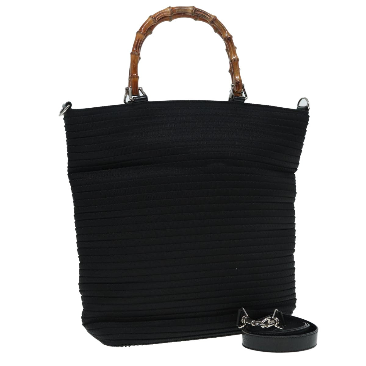 Gucci Vintage Bamboo Handle Nylon Black Nylon Tote Bag Bag (Pre-Owned)