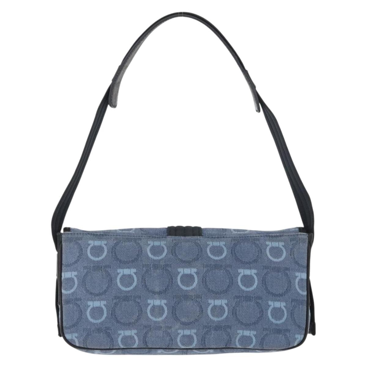 Salvatore Ferragamo Gancini Canvas Navy Canvas Shoulder Bag Bag (Pre-Owned)