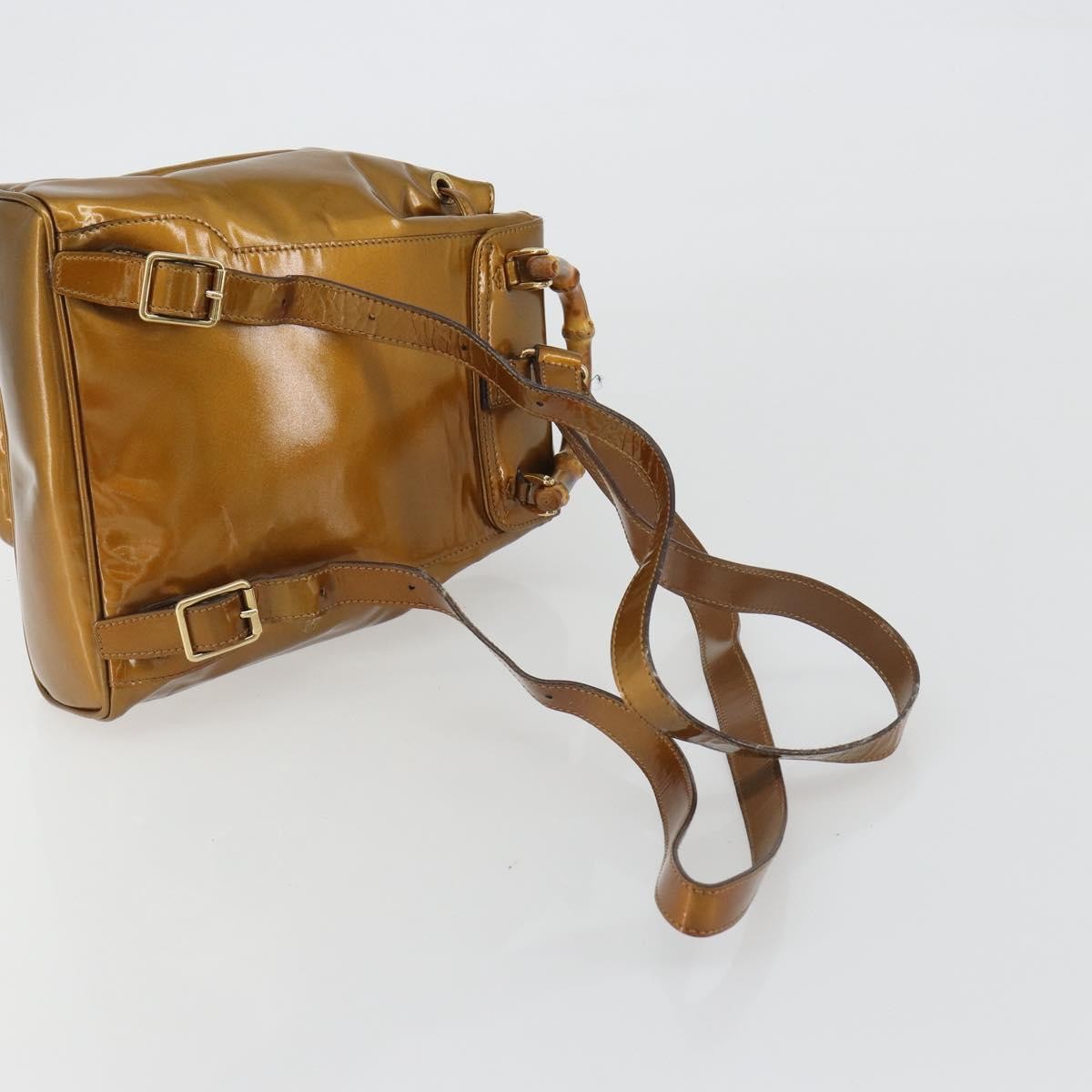 Gucci Vintage Bamboo Patent Gold Patent_Leather Backpack Bag (Pre-Owned)