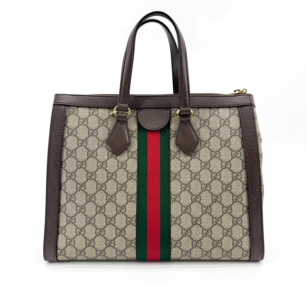Gucci Ophidia Top Handle Gg Coated Canvas Brown Canvas Tote Bag Bag (Pre-Owned)