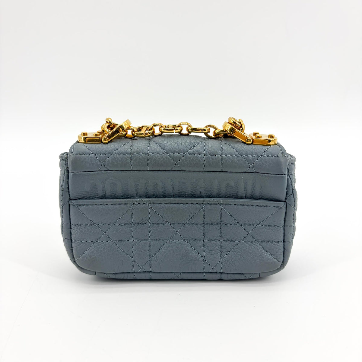 Christian Dior Caro Cannage Quilt Calfskin Gray Leather Handbag (Pre-Owned)