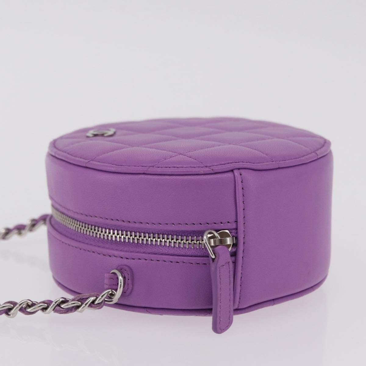 Chanel Round Clutch With Chain Quilted Lambskin Purple Leather Clutche & Pouche Bag (Pre-Owned)