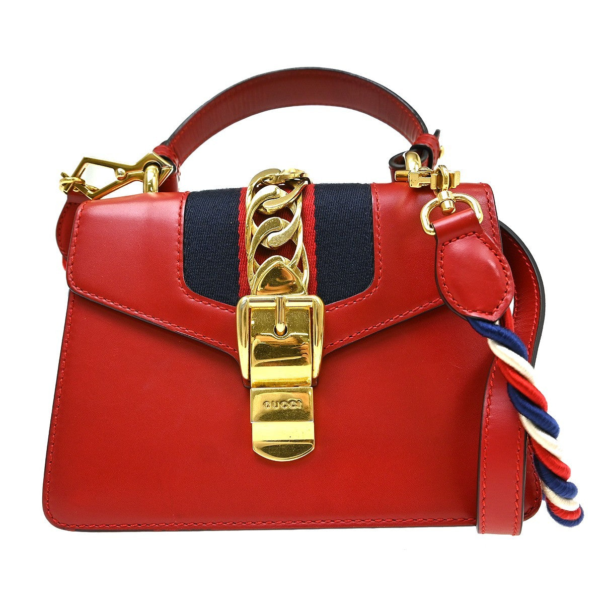 Gucci Sylvie Top Handle Leather Red Leather Handbag (Pre-Owned)