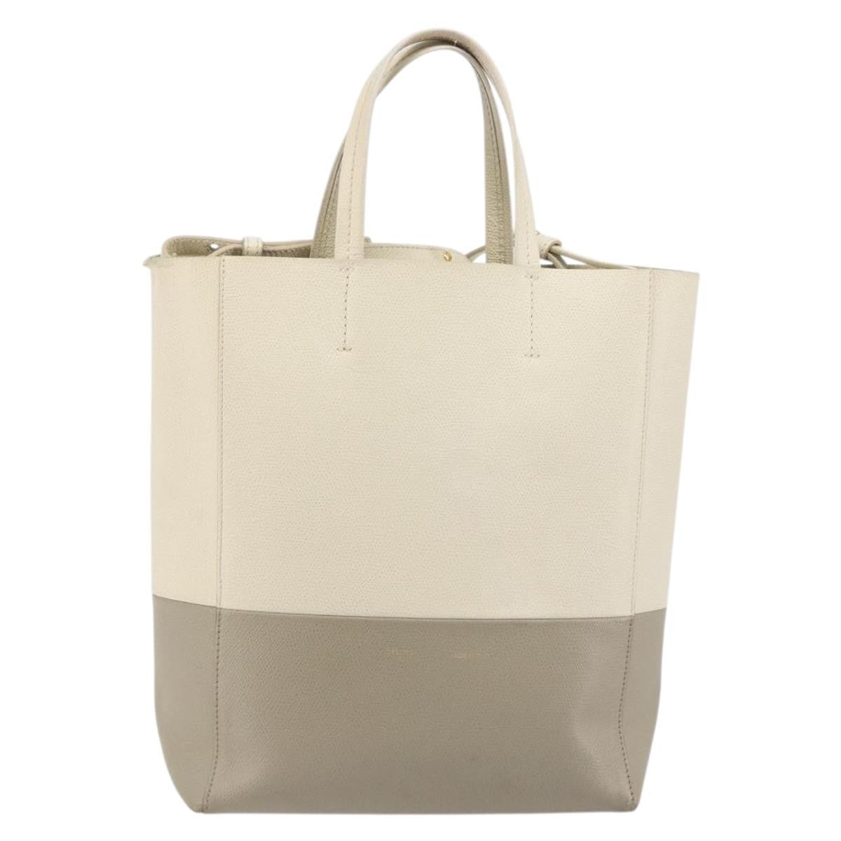 Celine Vertical Bi-Cabas Tote Leather Beige Leather Tote Bag Bag (Pre-Owned)