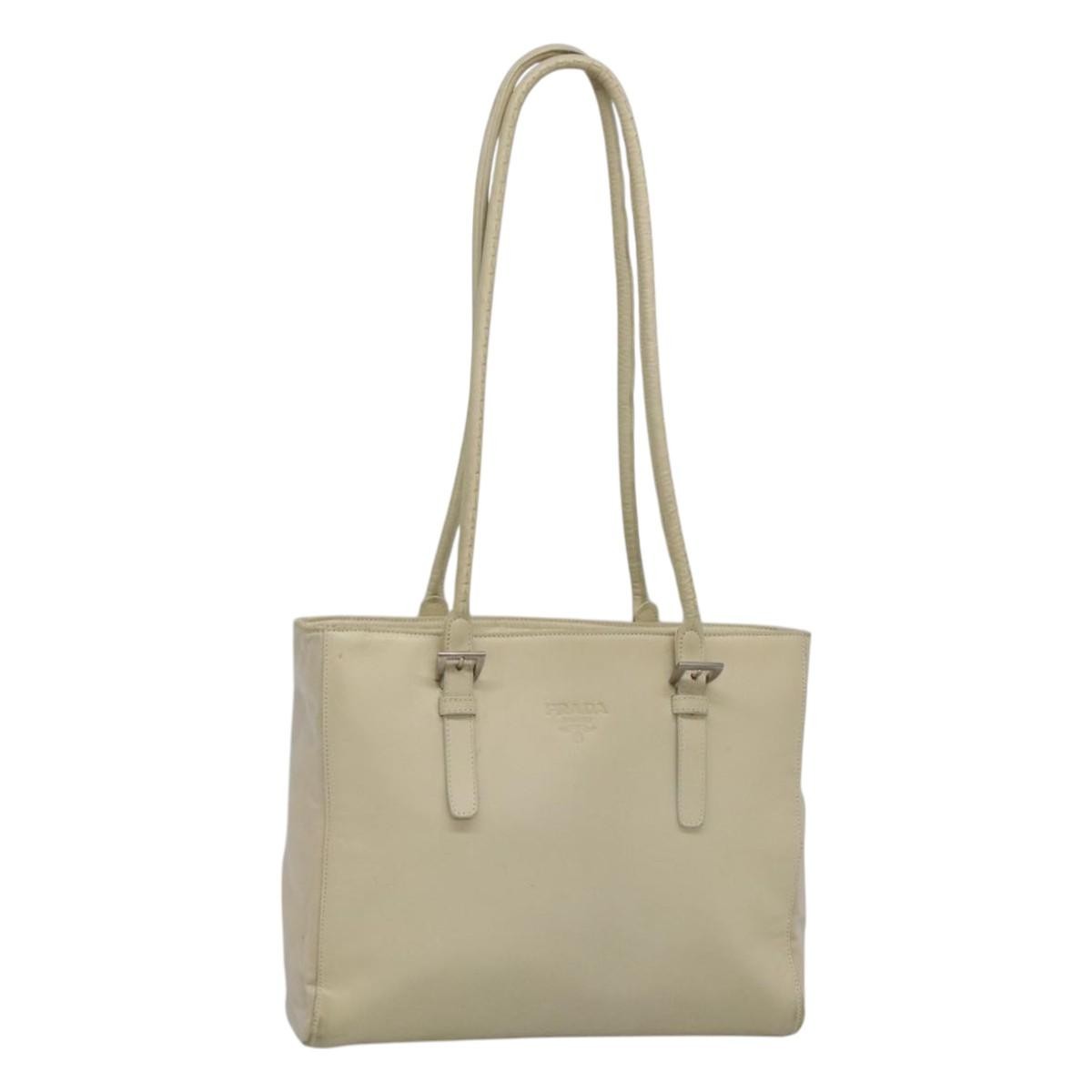 Prada Vintage Nylon And Leather White Leather Shoulder Bag Bag (Pre-Owned)