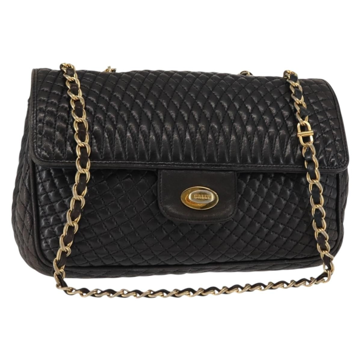 Bally Vintage Chain Quilted Leather Black Leather Shoulder Bag Bag (Pre-Owned)