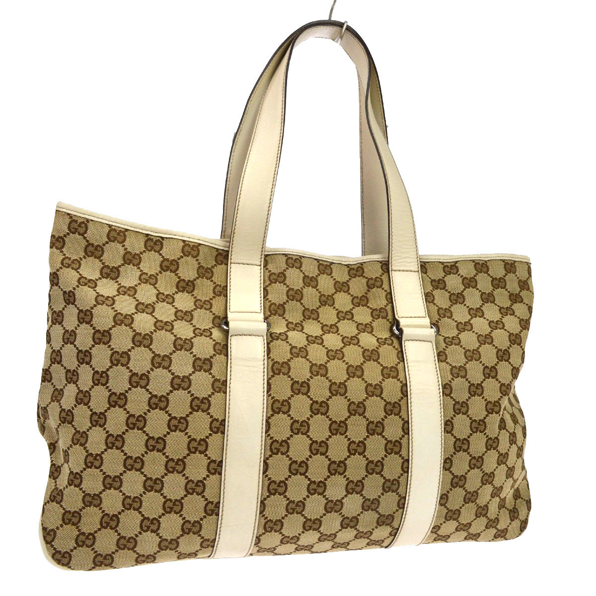 Gucci Belted Gg Canvas With Perforated Leather Beige Canvas Tote Bag Bag (Pre-Owned)