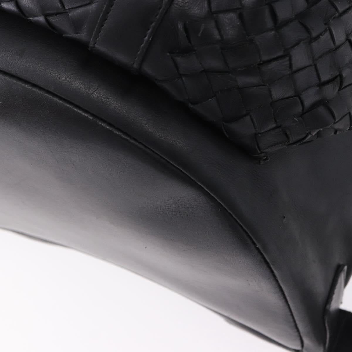 Bottega Veneta Intrecciato Leather Black Leather Backpack Bag (Pre-Owned)
