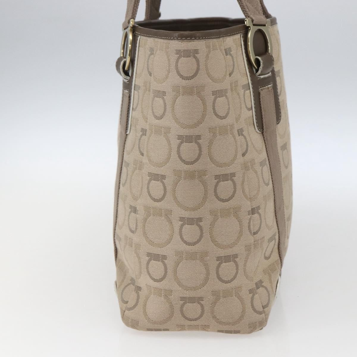 Salvatore Ferragamo Gancini Tote Gancini Canvas Beige Canvas Tote Bag Bag (Pre-Owned)