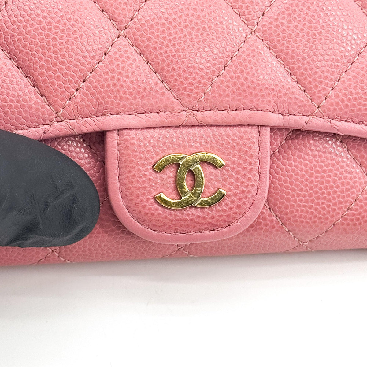 Chanel Classic Flap Card Case Quilted Caviar Pink Leather Card Holders Accessory (Pre-Owned)