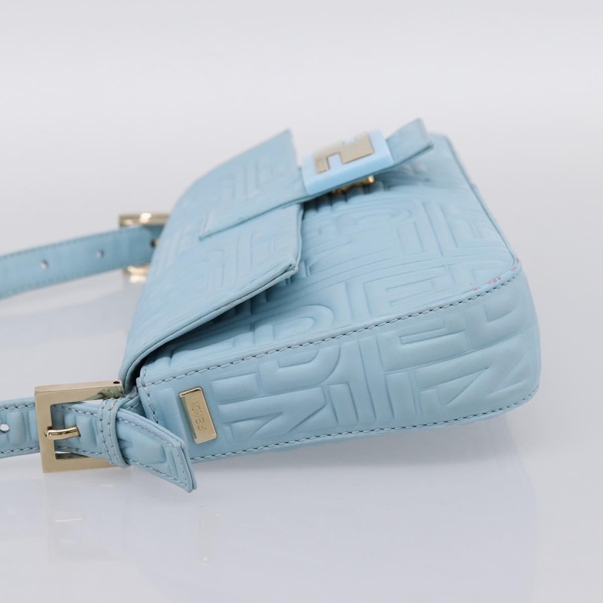 Fendi Mamma Baguette Zucchino Canvas Blue Leather Shoulder Bag Bag (Pre-Owned)