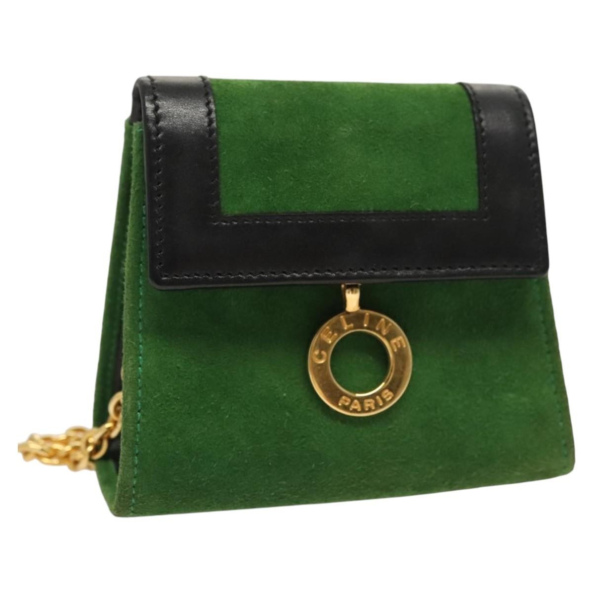 Celine Circle Logo Suede Green Suede Clutche & Pouche Bag (Pre-Owned)