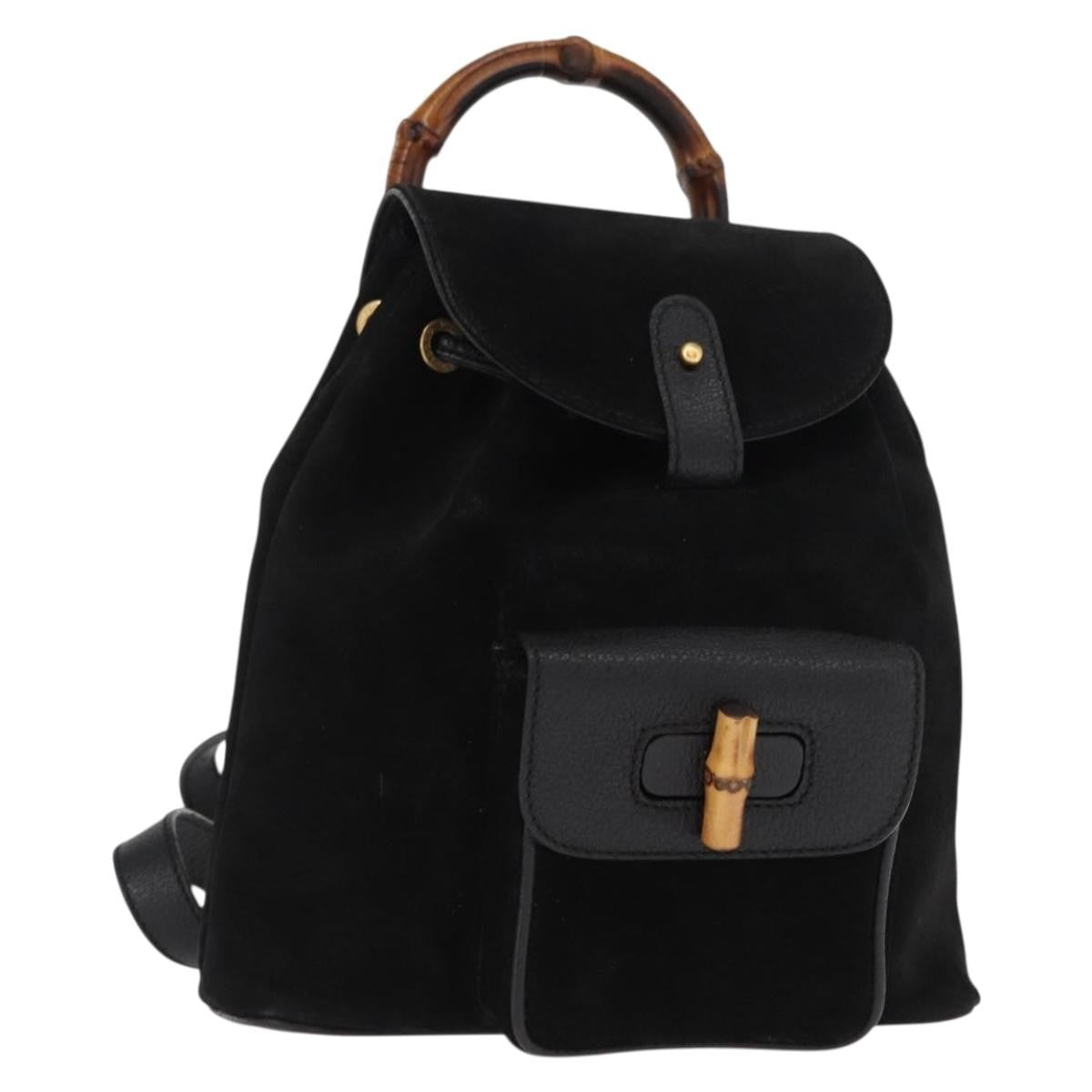 Gucci Vintage Bamboo Suede Black Suede Backpack Bag (Pre-Owned)