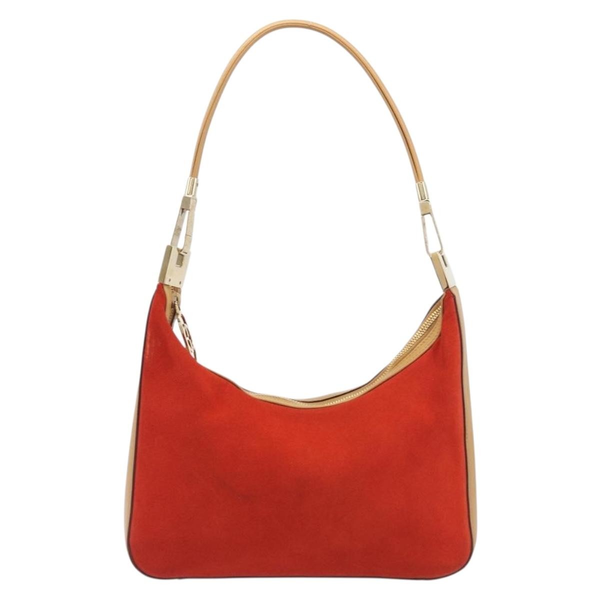 Gucci Vintage Zip Hobo Leather & Suede Red Suede Shoulder Bag Bag (Pre-Owned)