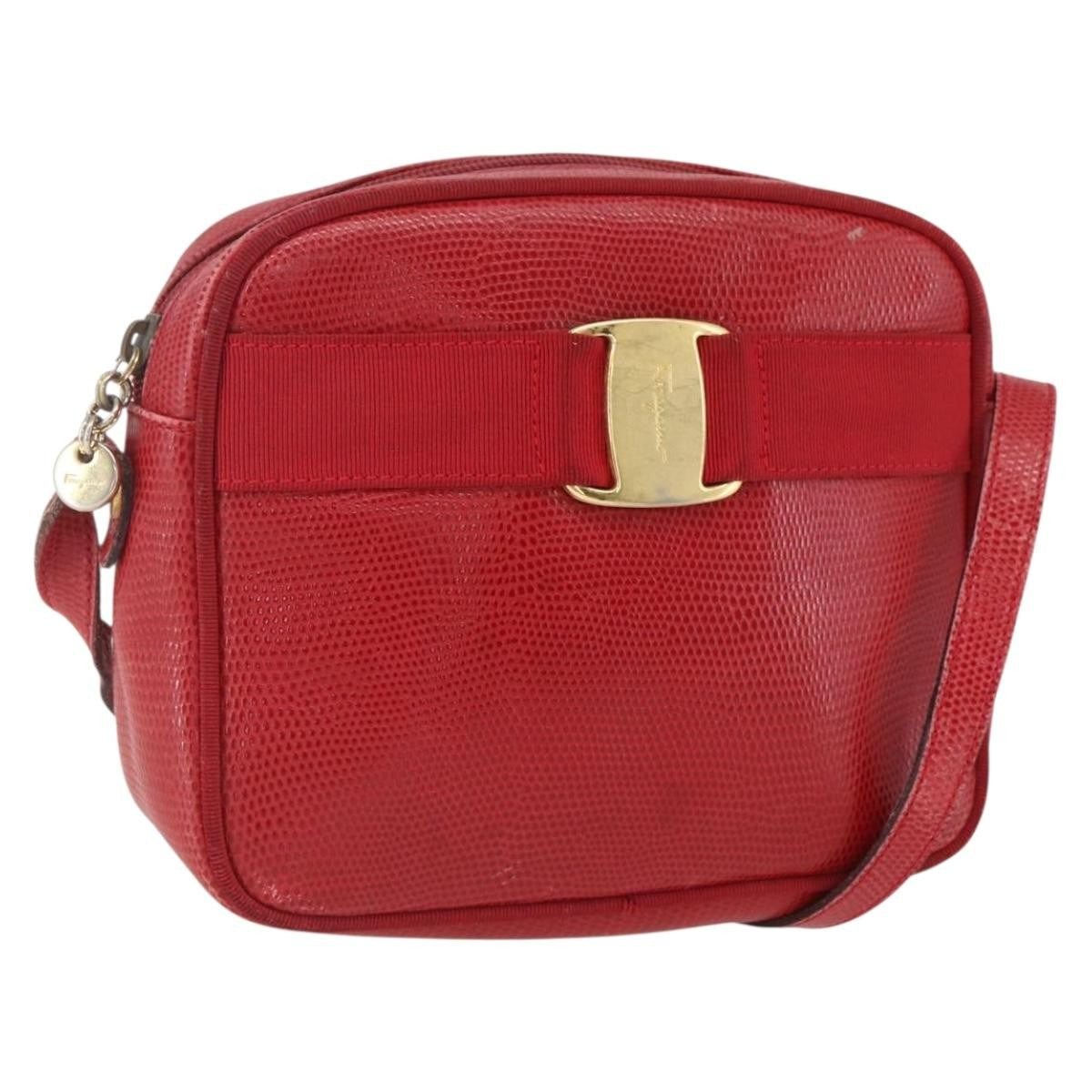 Salvatore Ferragamo Vara Bow Camera Leather Red Leather Shoulder Bag Bag (Pre-Owned)