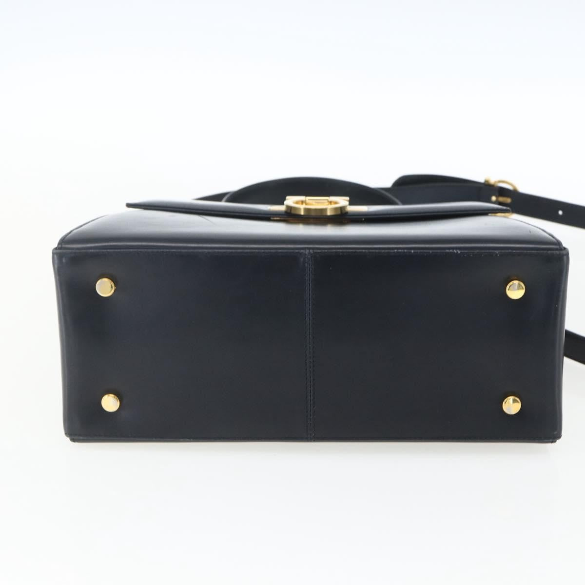 Salvatore Ferragamo Gancini Convertible Top Handle Leather Navy Leather Handbag (Pre-Owned)