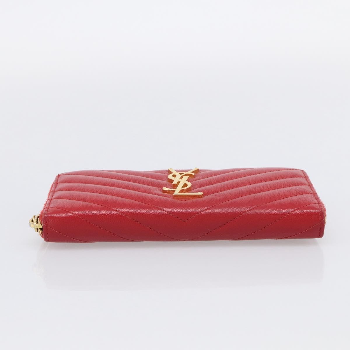 Saint Laurent Loulou Zip Around Matelasse Chevron Leather Red Leather Wallets Accessory (Pre-Owned)