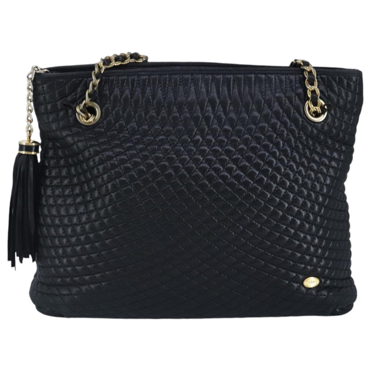 Bally Vintage Chain Quilted Leather Navy Leather Shoulder Bag Bag (Pre-Owned)