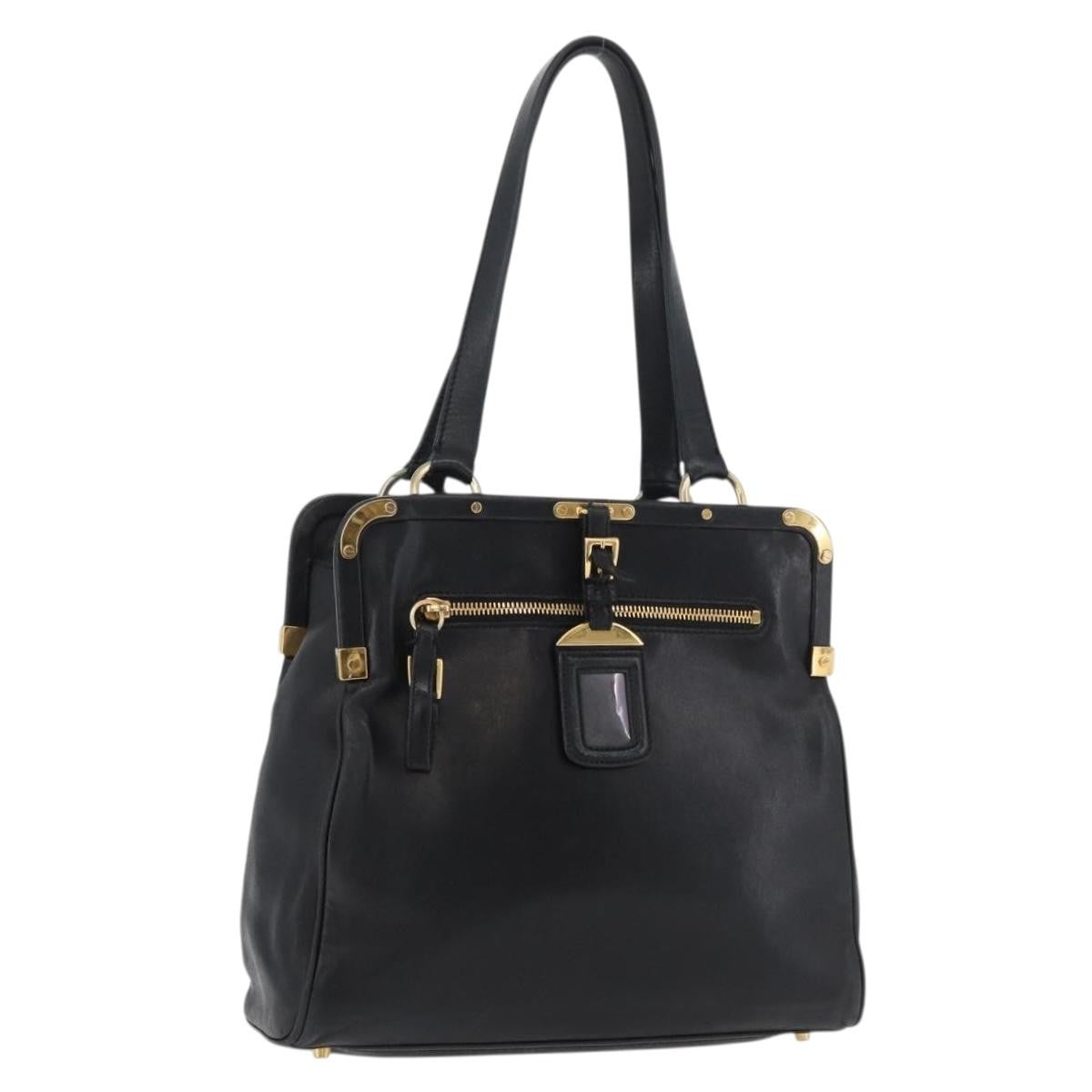 Prada Tote Leather Black Leather Tote Bag Bag (Pre-Owned)