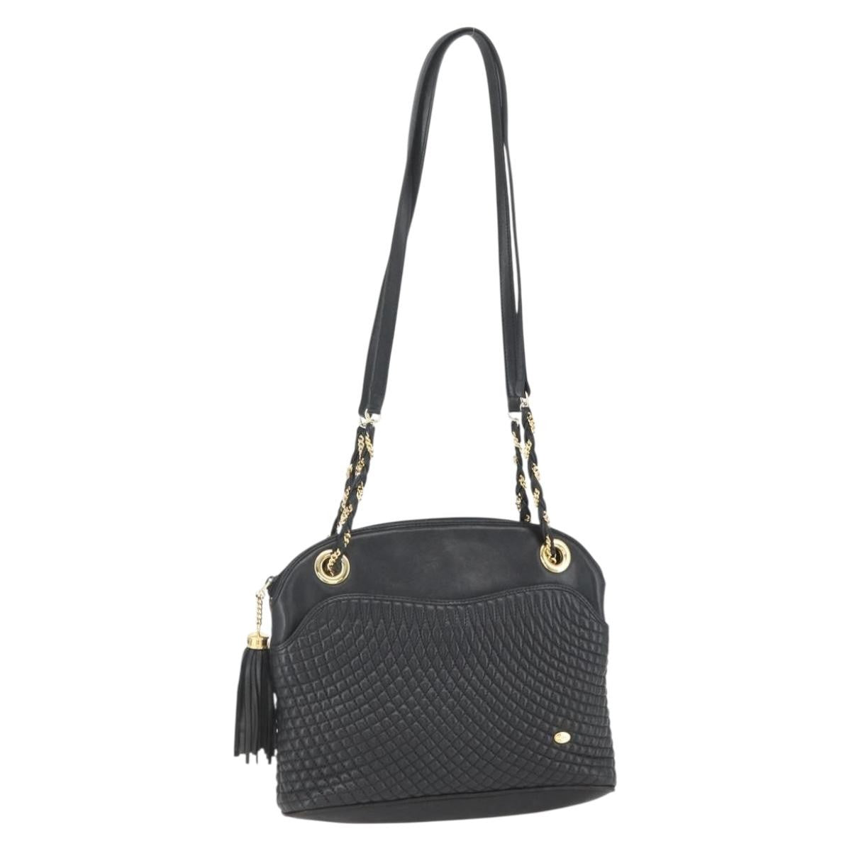 Bally Vintage Chain Quilted Leather Black Leather Shoulder Bag Bag (Pre-Owned)