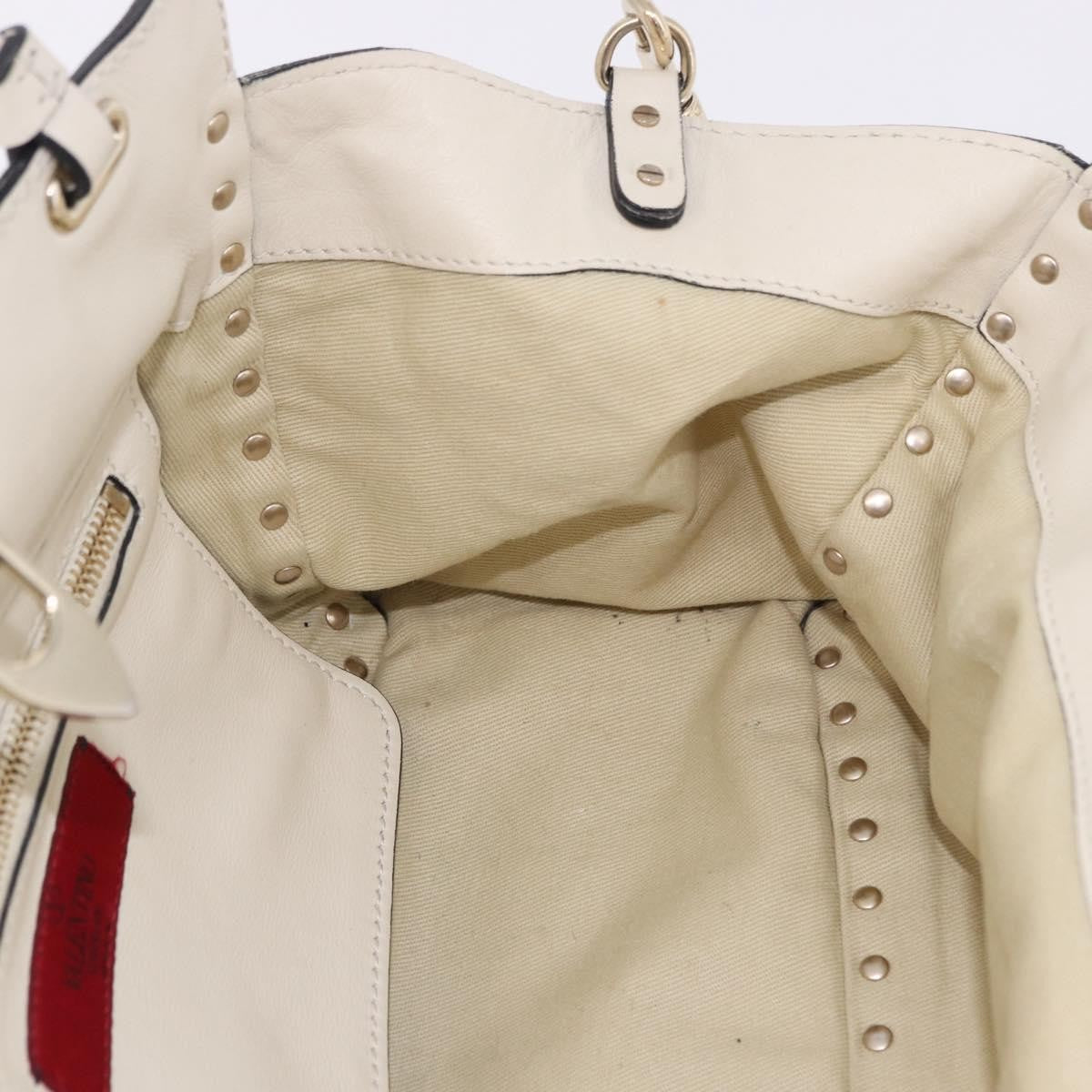 Valentino Garavani Rockstud Tote Soft Leather White Leather Tote Bag Bag (Pre-Owned)