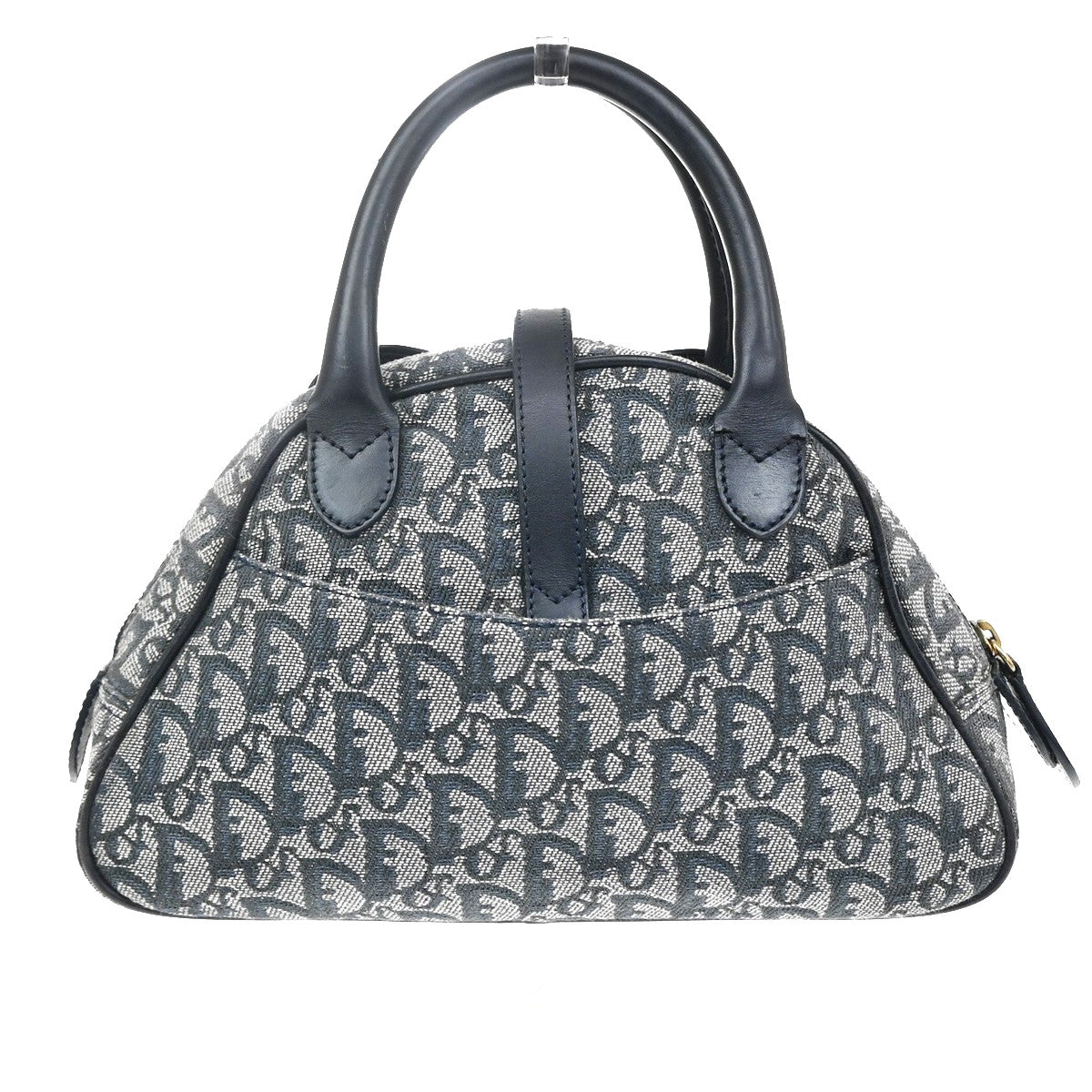 Christian Dior Vintage Saddle Bowler Diorissimo Canvas Navy Canvas Handbag (Pre-Owned)