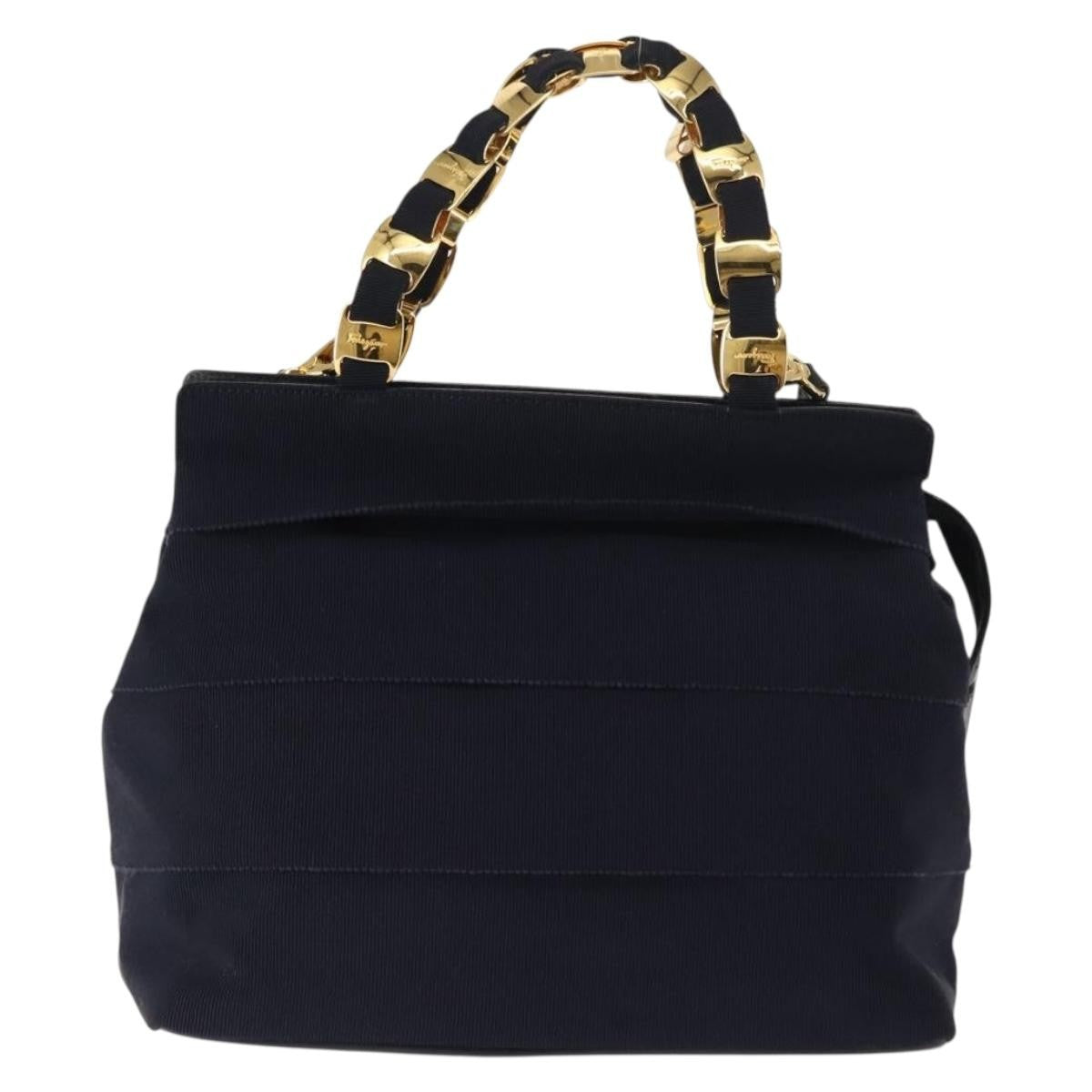 Salvatore Ferragamo Vala Canvas Navy Canvas Handbag (Pre-Owned)