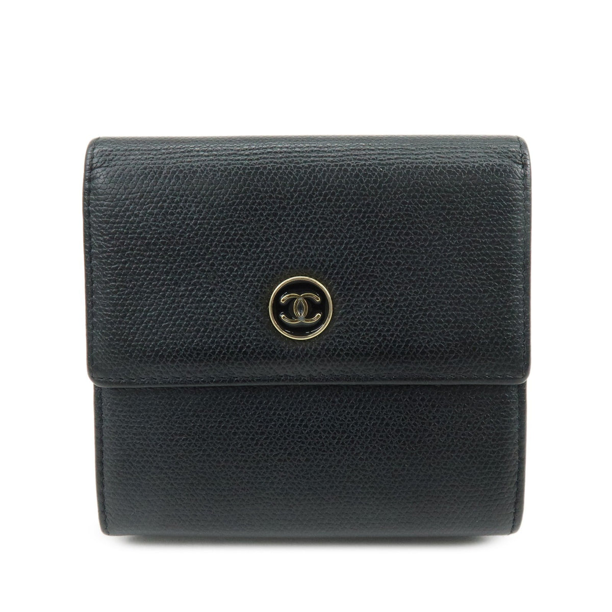 Chanel Cc Button Coin Purse Leather Black Calfskin Card Holders Accessory (Pre-Owned)