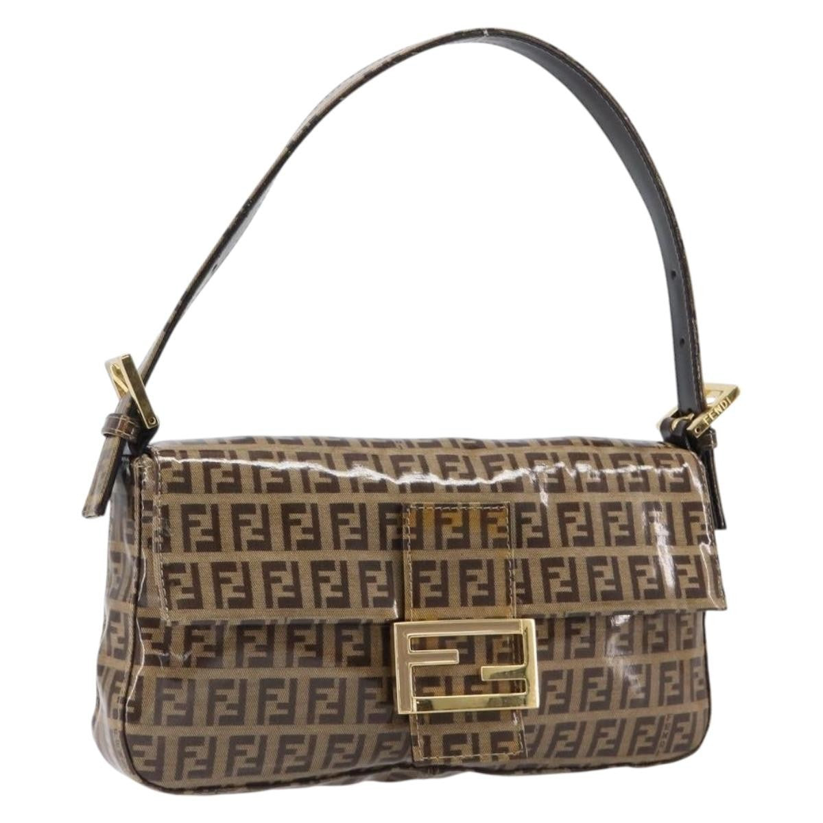 Fendi Mamma Baguette Zucca Patent Leather Beige Canvas Shoulder Bag Bag (Pre-Owned)