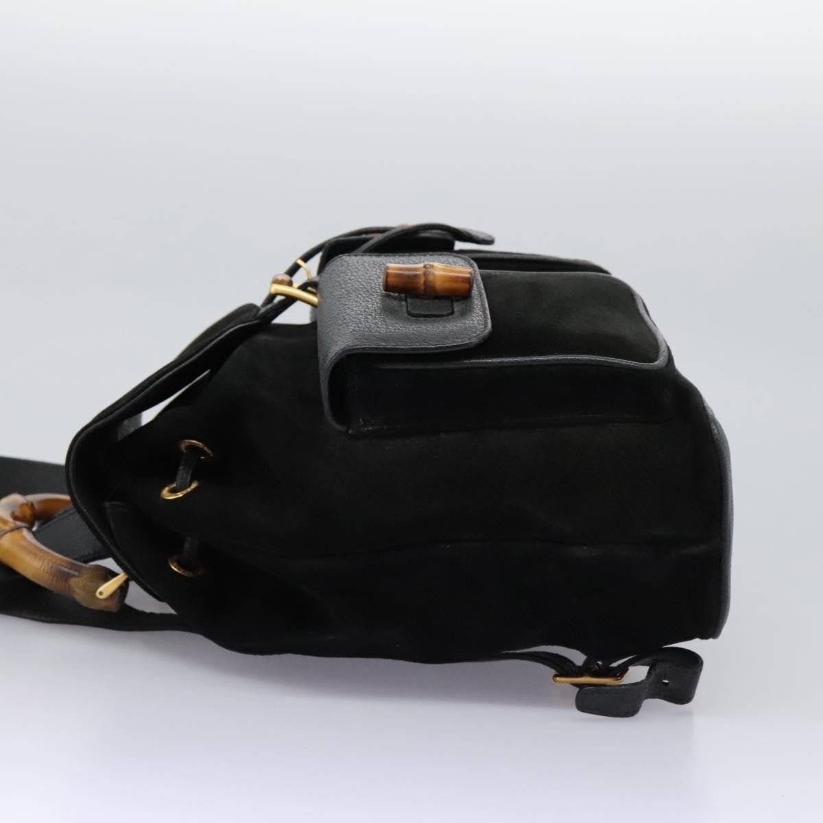 Gucci Vintage Bamboo Suede And Leather Black Suede Backpack Bag (Pre-Owned)