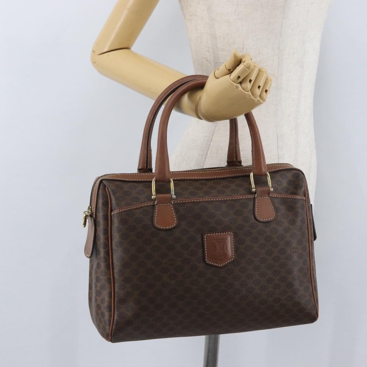 Celine Vintage Macadam Canvas And Leather Brown Canvas Handbag (Pre-Owned)