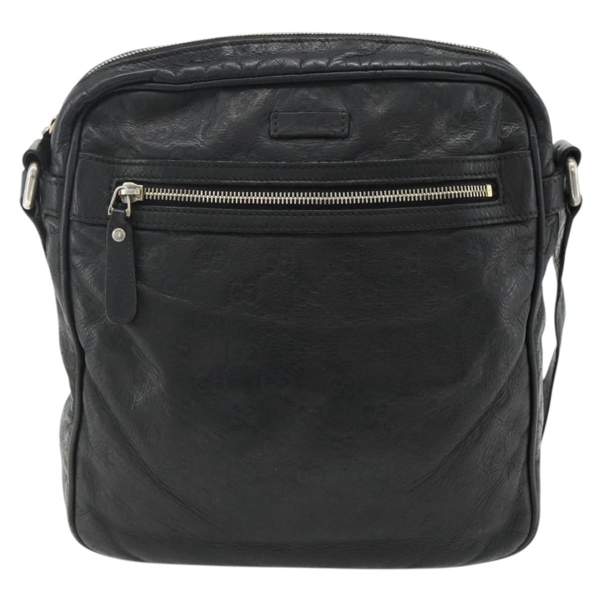 Gucci Front Zip Messenger Guccissima Leather Black Leather Shoulder Bag Bag (Pre-Owned)