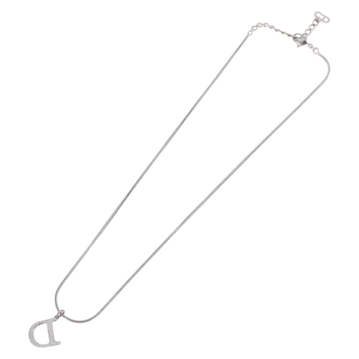 Christian Dior D Logo Pendant Metal Silver Metal Necklace Jewelry (Pre-Owned)
