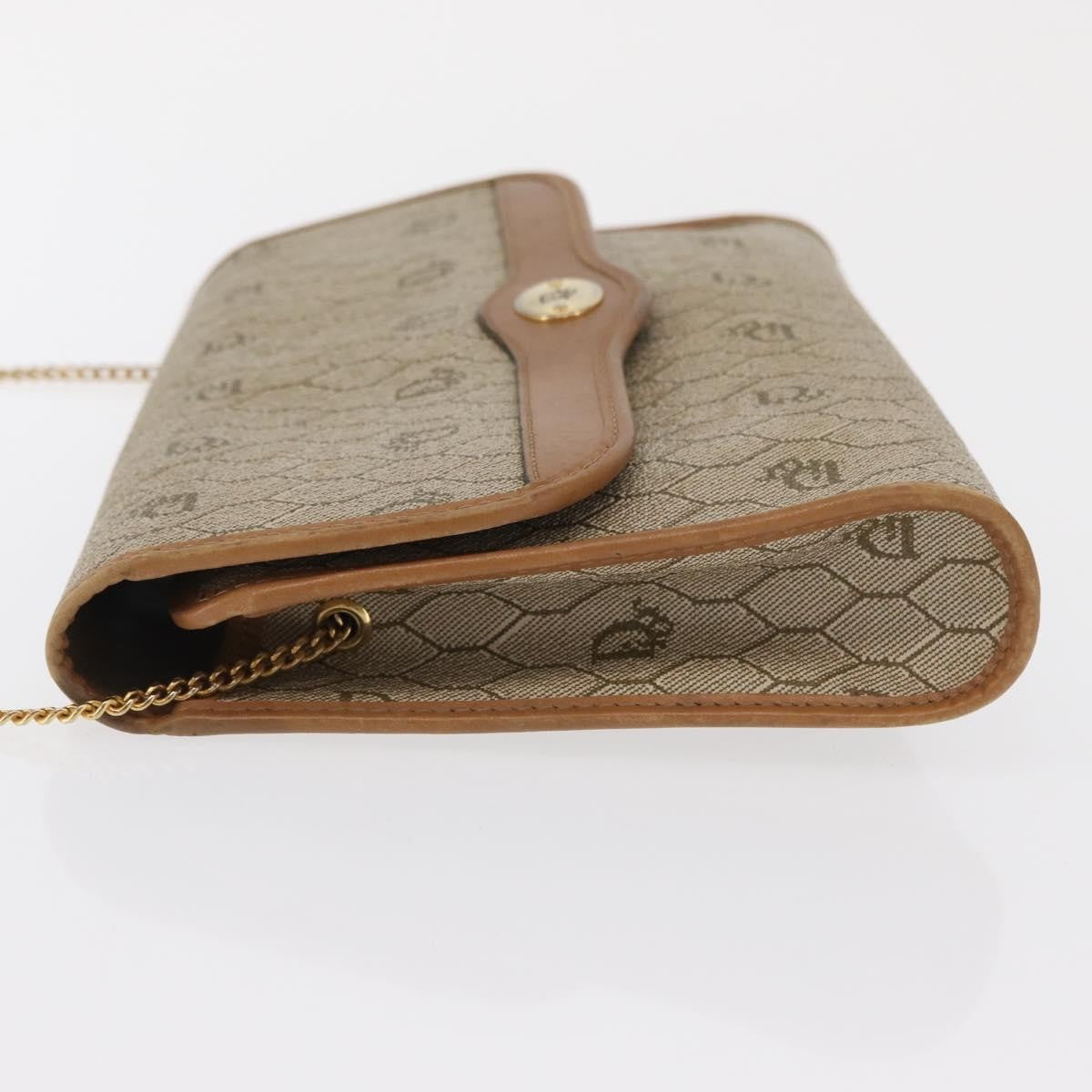 Christian Dior Vintage Honeycomb Chain Canvas Beige Canvas Shoulder Bag Bag (Pre-Owned)