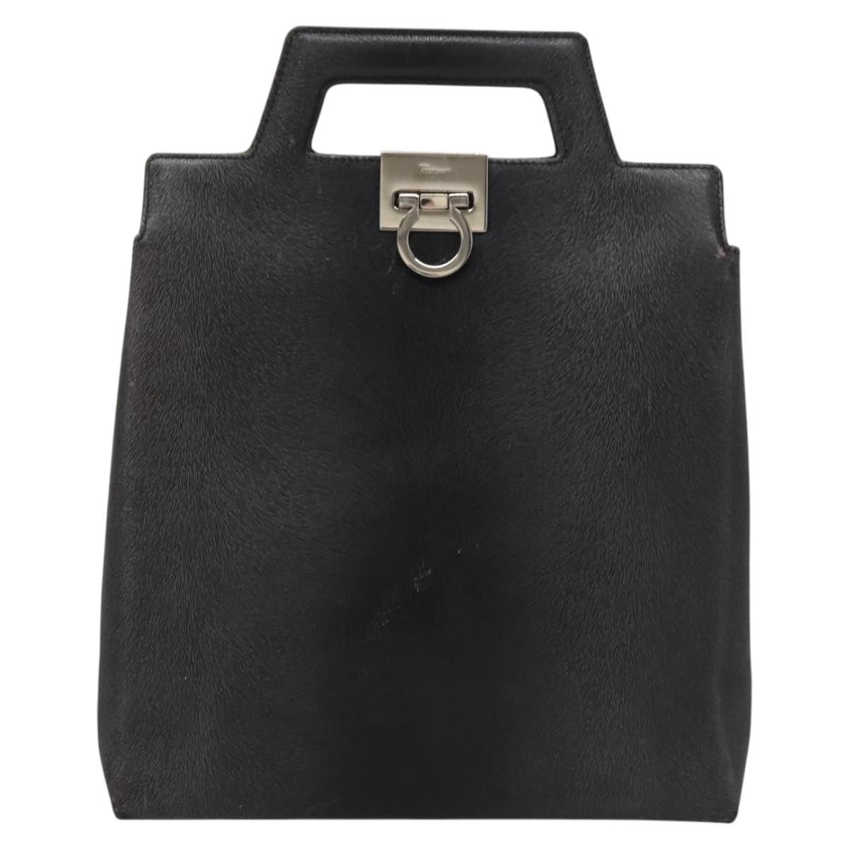 Salvatore Ferragamo Gancini Leather Black Leather Handbag (Pre-Owned)