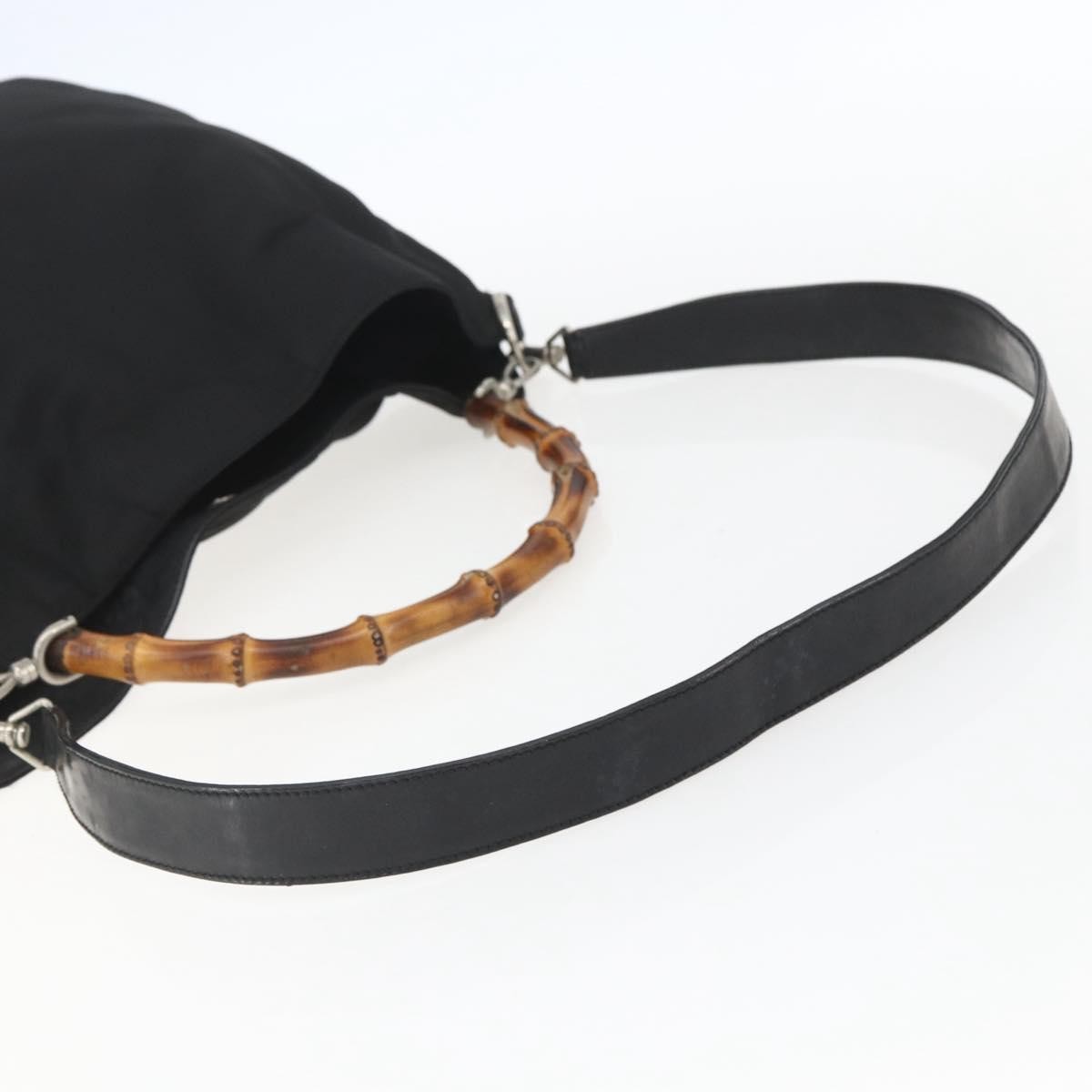Gucci Vintage Bamboo Handle Open Hobo Nylon Black Nylon Handbag (Pre-Owned)