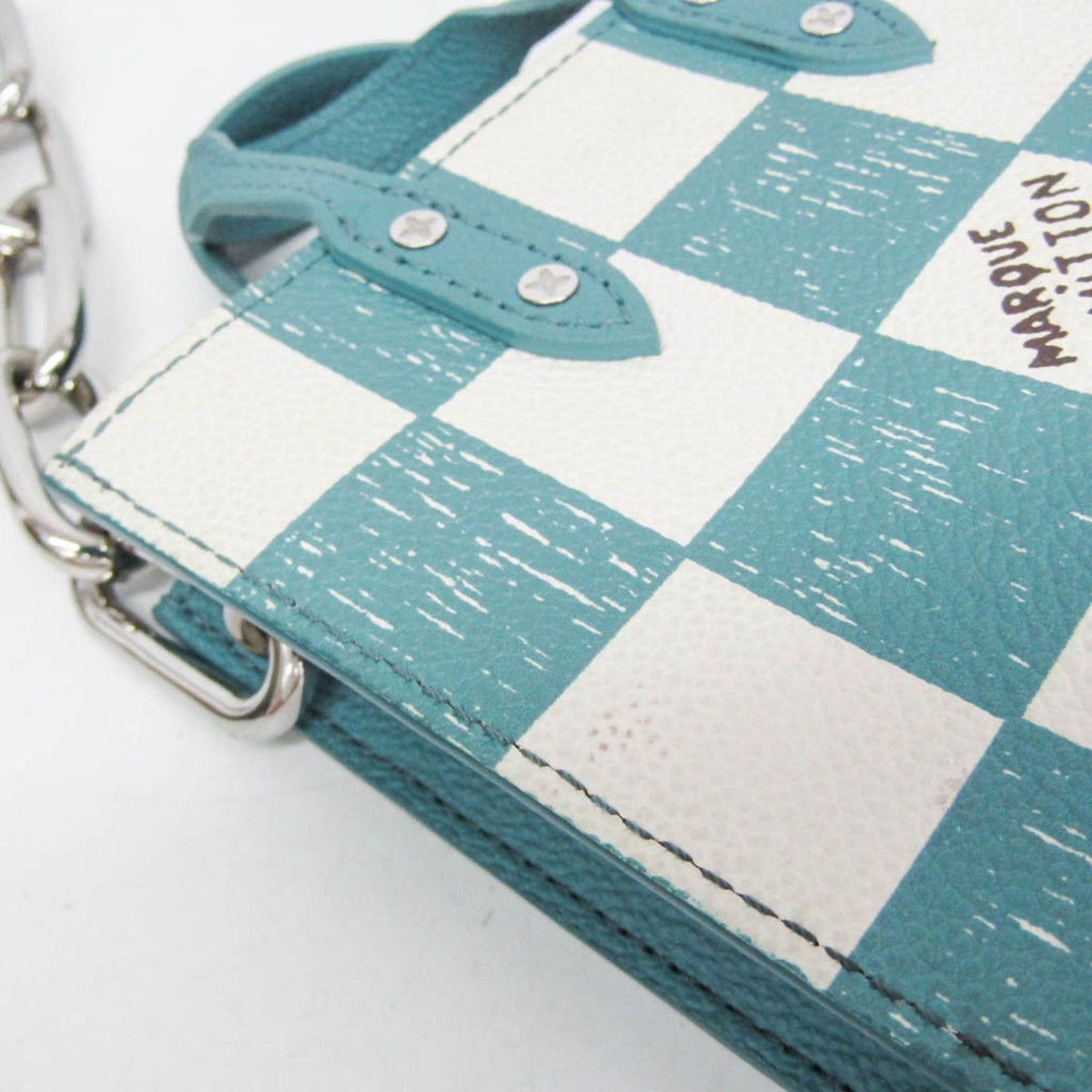 Louis Vuitton Sac Plat Limited Edition Marque Deposee Damier Giant Turquoise Canvas Handbag (Pre-Owned)